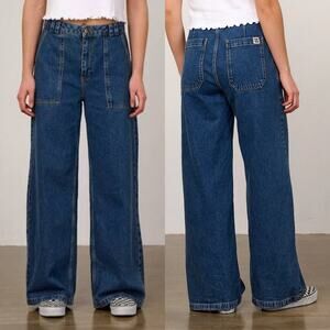 Lucy & Yak Delores Wide Leg High Waisted Organic Cotton Pocket Denim Jeans (24)